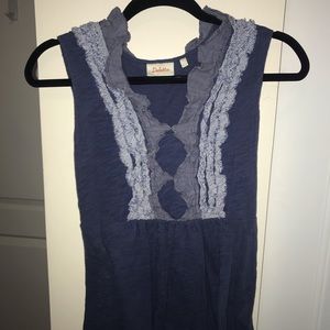 Anthropologie Blue Ruffle Tank